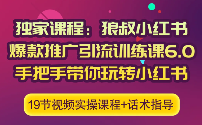 狼叔小红书爆款推广引流训练课6.0，手把手带你玩转小红书_微雨项目网