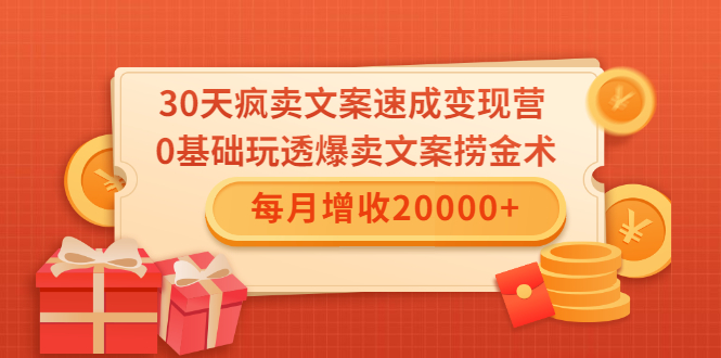 30天疯卖文案速成变现营，0基础玩透爆卖文案捞金术！每月增收20000+_微雨项目网