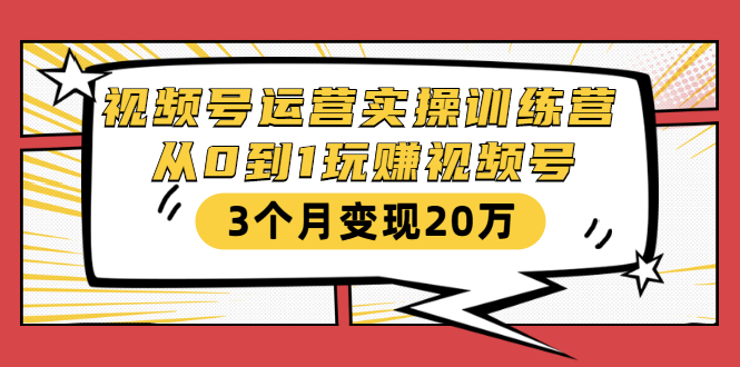 视频号运营实操训练营：从0到1玩赚视频号，3个月变现20万_微雨项目网