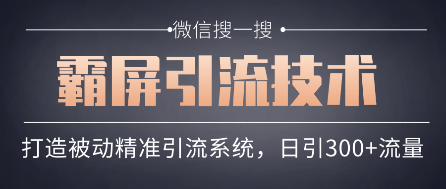 微信搜一搜霸屏引流技术，打造被动精准引流系统，轻松日引300+流量_微雨项目网