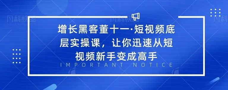 增长黑客董十一·短视频底层实操课，从短视频新手变成高手_微雨项目网