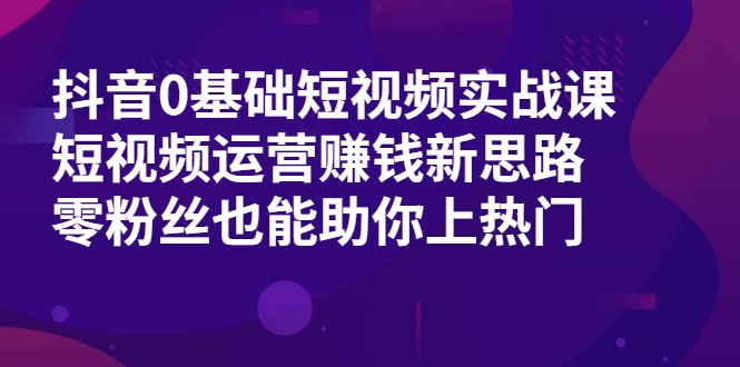 抖音0基础短视频实战课，短视频运营赚钱新思路，零粉丝也能助你上热门_微雨项目网