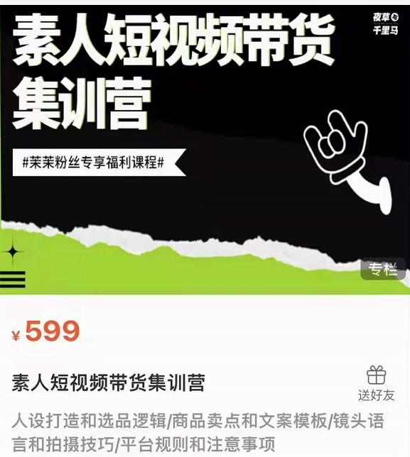 夜草与千里马素人短视频带货集训营，薛辉团队价值599_微雨项目网