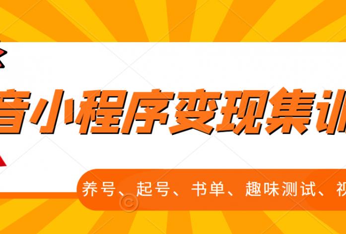 抖音小程序变现集训课，养号、起号、书单、趣味测试、视频剪辑，全套流程_微雨项目网