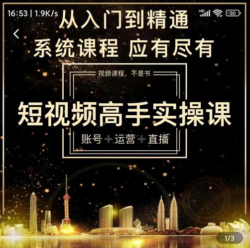 短视频高手实操课：账号+运营+直播，从入门到精通，系统课程，应有尽有_微雨项目网