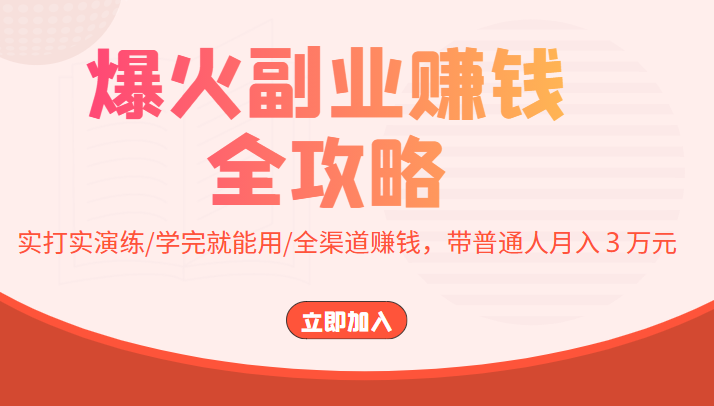 爆火副业赚钱全攻略：实打实演练/学完就能用/全渠道赚钱，带普通人月入３万元_微雨项目网