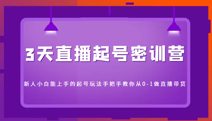 3天直播起号密训营，新人小白能上手的起号玩法，手把手教你从0-1做直播带货_微雨项目网