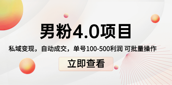 男粉4.0项目：私域变现 自动成交 单号100-500利润 可批量（送1.0+2.0+3.0）_微雨项目网