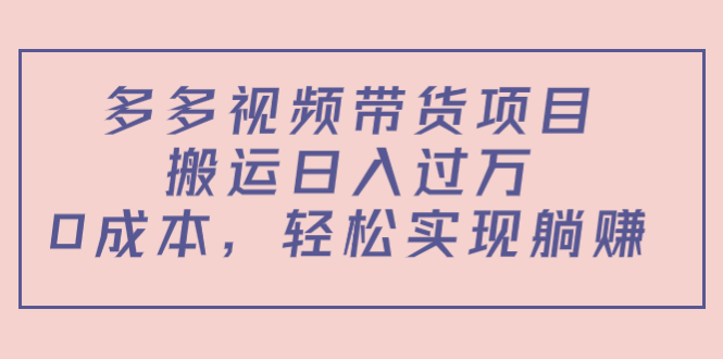 多多视频带货项目，搬运日入过万，0成本，轻松实现躺赚（教程+软件）_微雨项目网