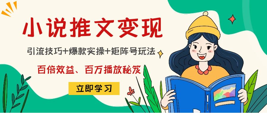 小说推文训练营：引流技巧+爆款实操+矩阵号玩法，百倍效益、百万播放秘笈_微雨项目网