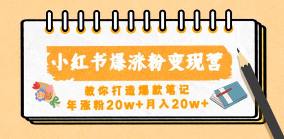 小红书爆涨粉变现营，教你打造爆款笔记，年涨粉20w+月入20w_微雨项目网