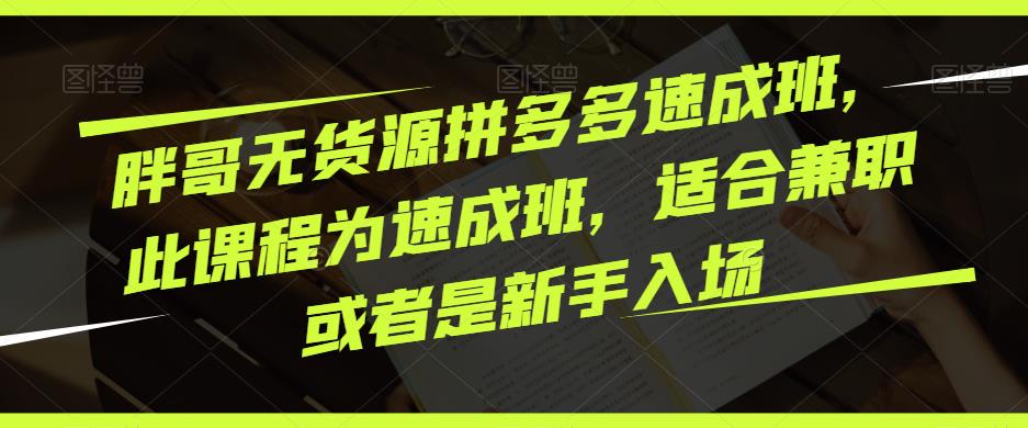 胖哥无货源拼多多速成班，此课程为速成班，适合兼职或者是新手入场_微雨项目网