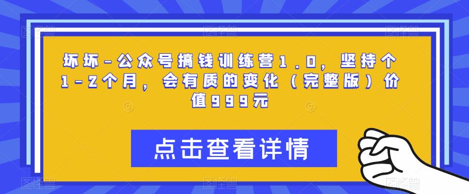 坏坏-公众号搞钱训练营1.0，坚持个1-2个月，会有质的变化（完整版）价值999元_微雨项目网