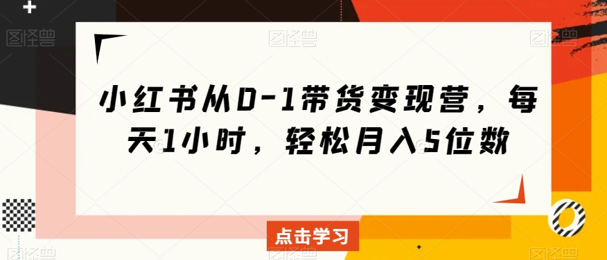 小红书从0-1带货变现营，每天1小时，轻松月入5位数_微雨项目网