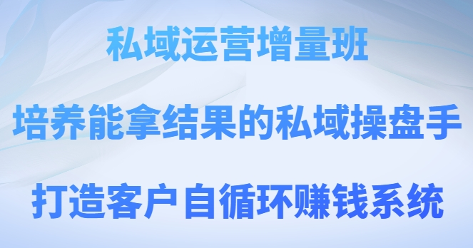 私域运营增量班，培养能拿结果的私域操盘手，打造客户自循环赚钱系统_微雨项目网