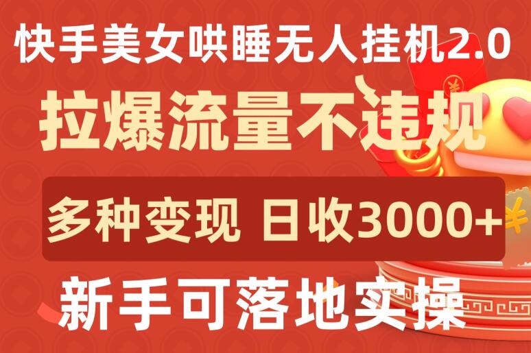 快手美女哄睡无人挂机2.0.拉爆流量不违规，多种变现途径，日收3000+，新手可落地实操【揭秘】_微雨项目网