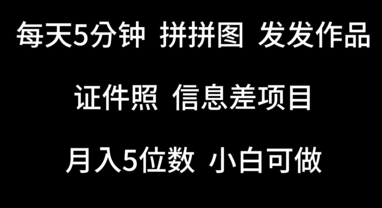 每天5分钟，拼拼图发发作品，证件照信息差项目，小白可做【揭秘】_微雨项目网