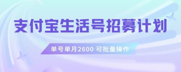 支付宝生活号作者招募计划，单号单月2600，可批量去做，工作室一人一个月轻松1w+【揭秘】_微雨项目网