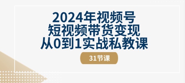 2024年视频号短视频带货变现从0到1实战私教课(31节视频课)_微雨项目网