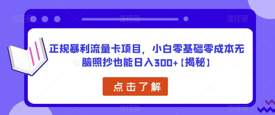 正规暴利流量卡项目，小白零基础零成本无脑照抄也能日入300+【揭秘】_微雨项目网