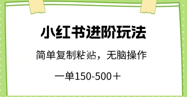 小红书进阶玩法，一单150-500+，简单复制粘贴，小白也能轻松上手【揭秘】_微雨项目网