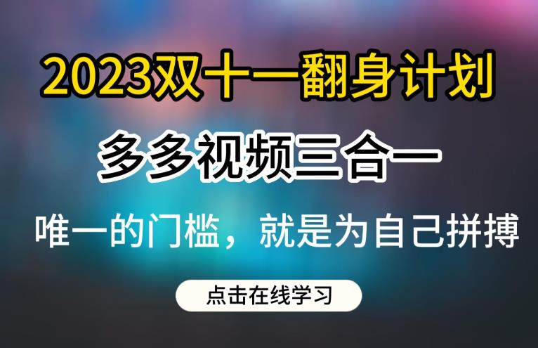 2023双十一翻身计划，多多视频带货三合一玩法教程【揭秘】_微雨项目网