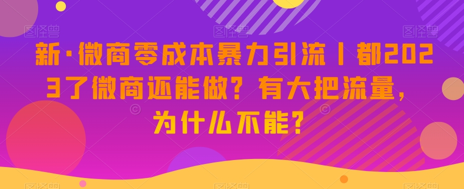 新·微商零成本暴力引流丨都2023了微商还能做？有大把流量，为什么不能？_微雨项目网