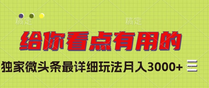 独家微头条最详细玩法，月入3000+【揭秘】_微雨项目网