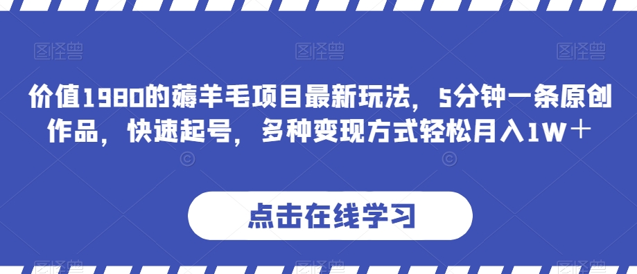 价值1980的薅羊毛项目最新玩法，5分钟一条原创作品，快速起号，多种变现方式轻松月入1W＋【揭秘】_微雨项目网