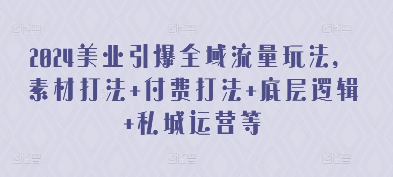 2024美业引爆全域流量玩法，素材打法 付费打法 底层逻辑 私城运营等_微雨项目网