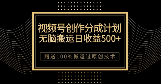 最新视频号创作分成计划，无脑搬运一天收益500+，100%搬运过原创技巧【揭秘】_微雨项目网