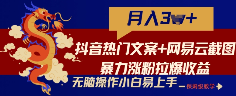 抖音热门文案+网易云截图暴力涨粉拉爆收益玩法，小白无脑操作，简单易上手【揭秘】_微雨项目网