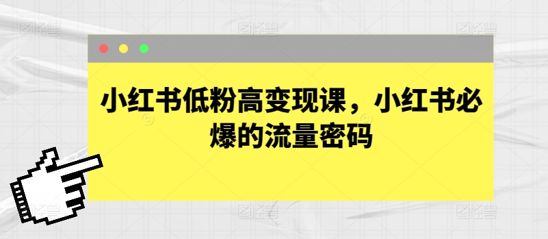 小红书低粉高变现课，小红书必爆的流量密码_微雨项目网