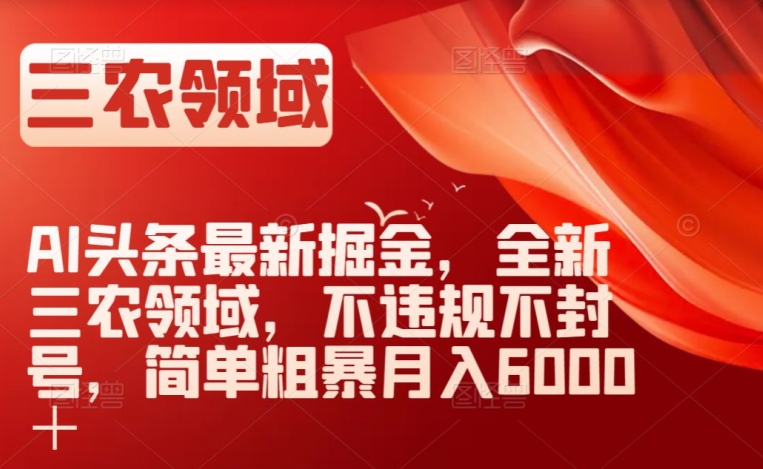 AI头条最新掘金，全新三农领域，不违规不封号，简单粗暴月入6000＋【揭秘】_微雨项目网