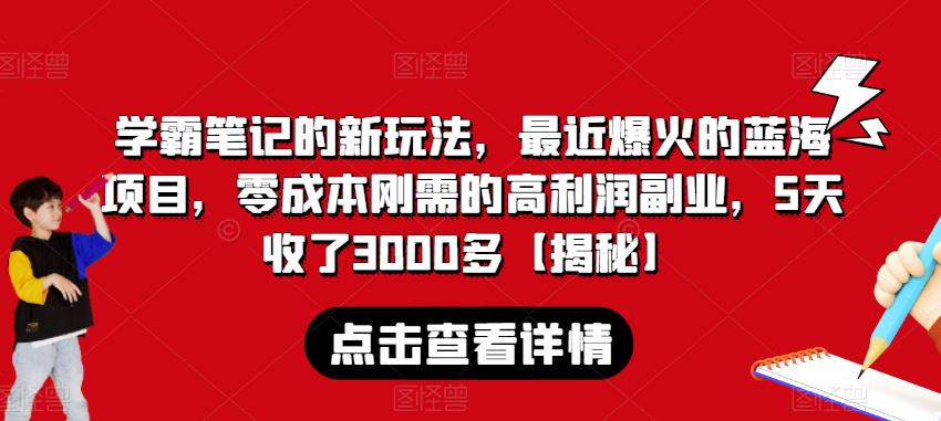 学霸笔记的新玩法，最近爆火的蓝海项目，零成本刚需的高利润副业，5天收了3000多【揭秘】_微雨项目网