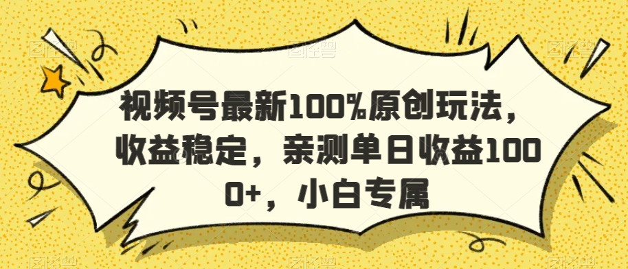 视频号最新100%原创玩法，收益稳定，亲测单日收益1000+，小白专属【揭秘】_微雨项目网