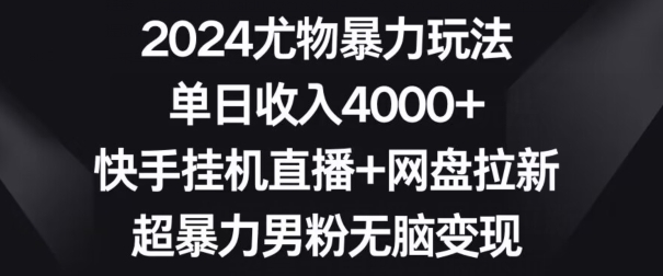 2024尤物暴力玩法，单日收入4000+，快手挂机直播+网盘拉新，超暴力男粉无脑变现【揭秘】_微雨项目网