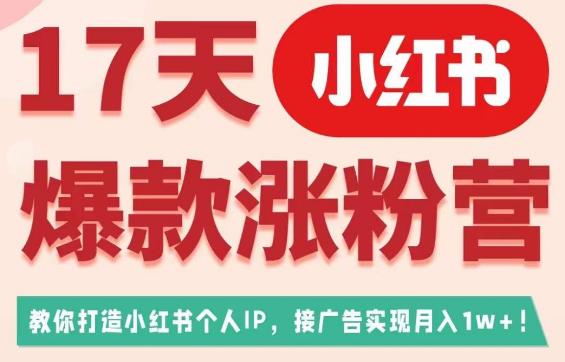 17天小红书爆款涨粉营（广告变现方向），教你打造小红书博主IP、接广告变现的_微雨项目网