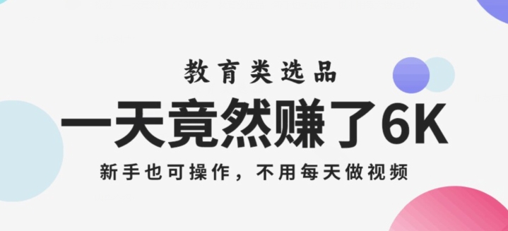 一天竟然赚了6000多，教育类选品，新手也可操作，更不用每天做短视频【揭秘】_微雨项目网