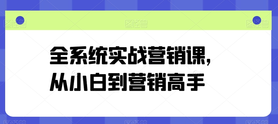 全系统实战营销课，从小白到营销高手_微雨项目网