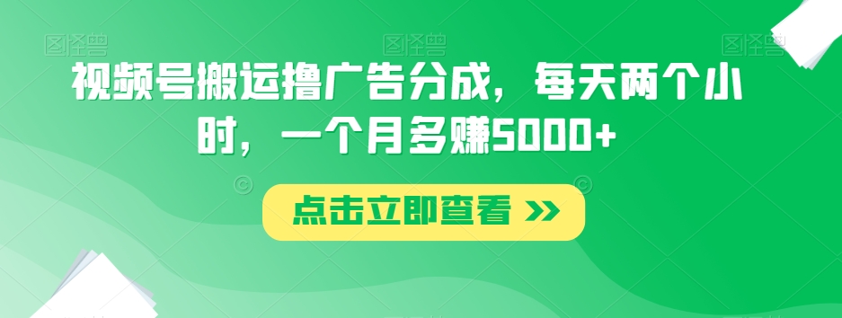 视频号搬运撸广告分成，每天两个小时，一个月多赚5000+_微雨项目网