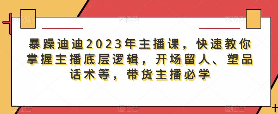 暴躁迪迪2023年主播课，快速教你掌握主播底层逻辑，开场留人、塑品话术等，带货主播必学_微雨项目网