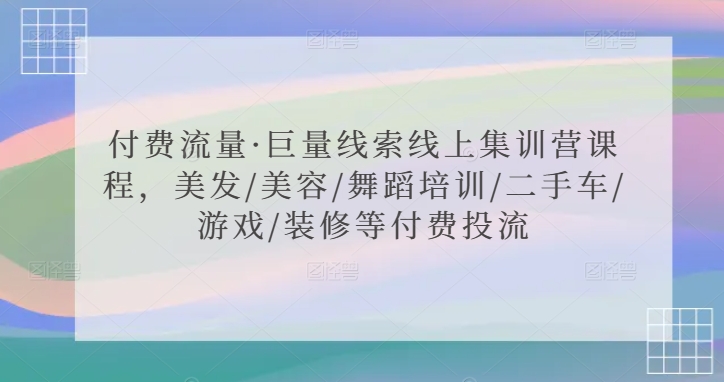 付费流量·巨量线索线上集训营课程，美发/美容/舞蹈培训/二手车/游戏/装修等付费投流_微雨项目网