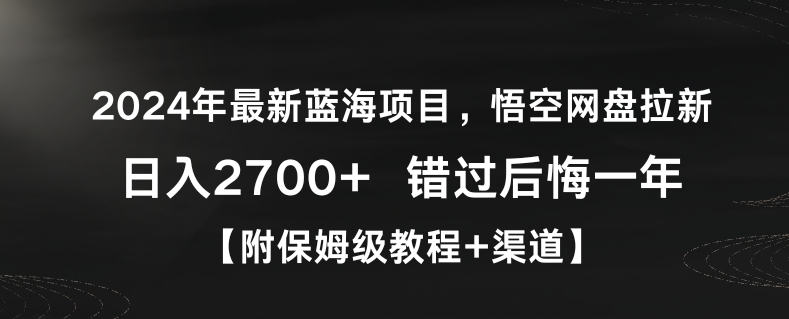 2024年最新蓝海项目，悟空网盘拉新，日入2700+错过后悔一年【附保姆级教程+渠道】【揭秘】_微雨项目网