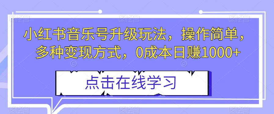 小红书音乐号升级玩法，操作简单，多种变现方式，0成本日赚1000+【揭秘】_微雨项目网