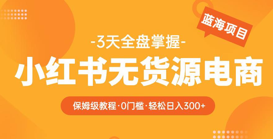 2023【阿本小红书无货源电商训练营】保姆级教程，从0到1，3天全盘掌握，轻松日入300+_微雨项目网