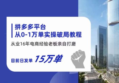 拼多多从0-1万单实操破局教程，从业16年电商经验打磨，目前日发单15万单_微雨项目网