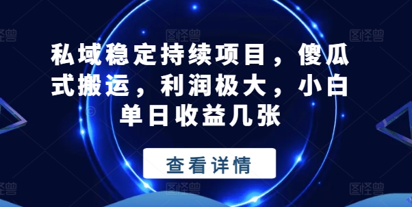 私域稳定持续项目，傻瓜式搬运，利润极大，小白单日收益几张【揭秘】_微雨项目网