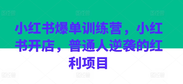 小红书爆单训练营，小红书开店，普通人逆袭的红利项目_微雨项目网