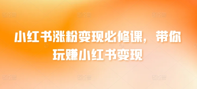 小红书涨粉变现必修课，带你玩赚小红书变现_微雨项目网